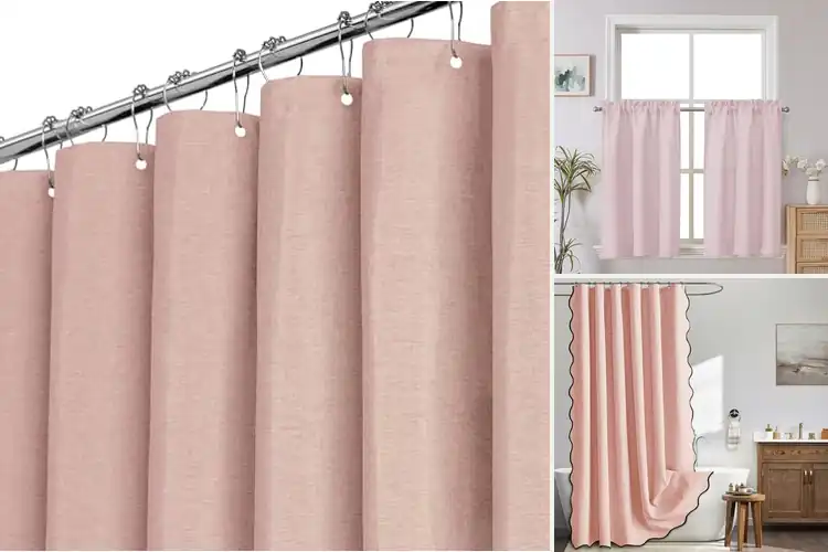 Detailed view of Best Blush Linen Bathroom Curtains
